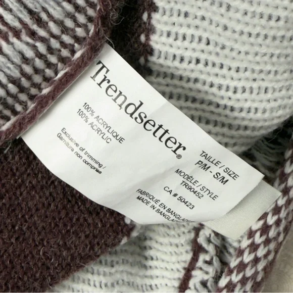 Trendsetter Geometric Knit Poncho Maroon White Boho Cozy Winter Small Medium - Picture 10 of 12